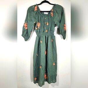 ANTHROPOLOGIE KINDRED EMBROIDERED MIDI DRESS.